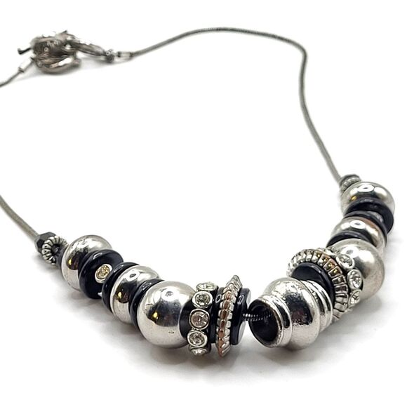 Nine West Black Silver Bauble Chunky Necklace 19in - Picture 1 of 4